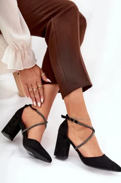 Online Boto Czółenka Ze Szpiczastymi Noskami I Zdobionymi Paseczkami Na Słupku Czarne Verithas