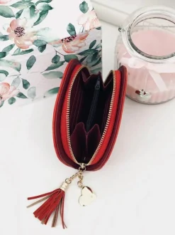 Portfele>Boto Czerwona Damska Portmonetka Portfel z Frędzlem