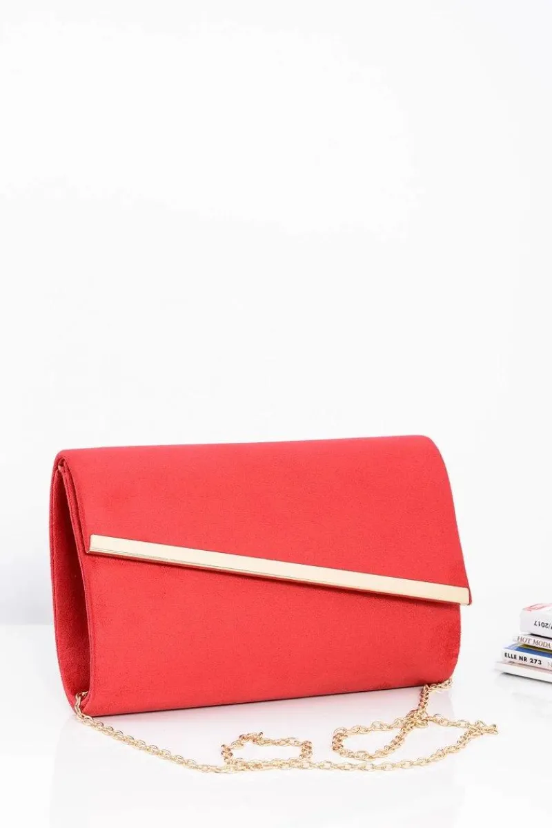 Kopertówki>Boto Czerwona Zamszowa Damska Kopertówka Na Złotym Łańcuszku
