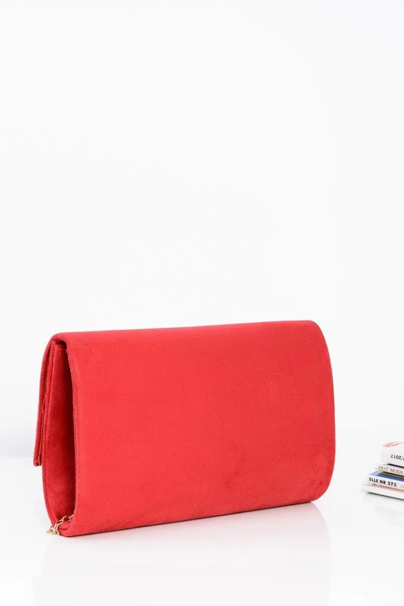 Kopertówki>Boto Czerwona Zamszowa Damska Kopertówka Na Złotym Łańcuszku