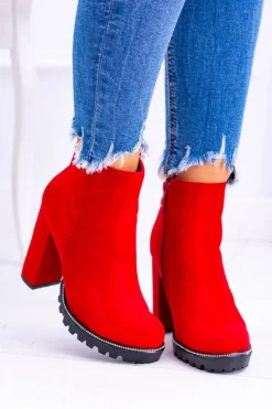 Clearance Czerwone botki na słupku Guriela Suede Damskie Botki Na Słupku|Czarne Botki