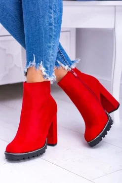Clearance Czerwone botki na słupku Guriela Suede Damskie Botki Na Słupku|Czarne Botki