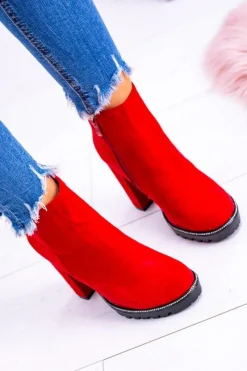 Clearance Czerwone botki na słupku Guriela Suede Damskie Botki Na Słupku|Czarne Botki