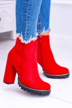 Clearance Czerwone botki na słupku Guriela Suede Damskie Botki Na Słupku|Czarne Botki