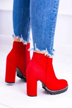 Clearance Czerwone botki na słupku Guriela Suede Damskie Botki Na Słupku|Czarne Botki