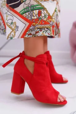 Czerwone Botki Sandały Na Słupku Odkryte Palce Grays Damskie Sandały Na Obcasie|Botki Sznurowane
