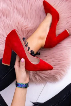 Czółenka Zamszowe|Czółenka Na Słupku>Boto Czerwone Damskie Zamszowe Czółenka Na Słupku Celine