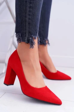 Czerwone Zamszowe Czółenka Satisfied Damskie Czółenka Zamszowe|Czółenka Na Słupku