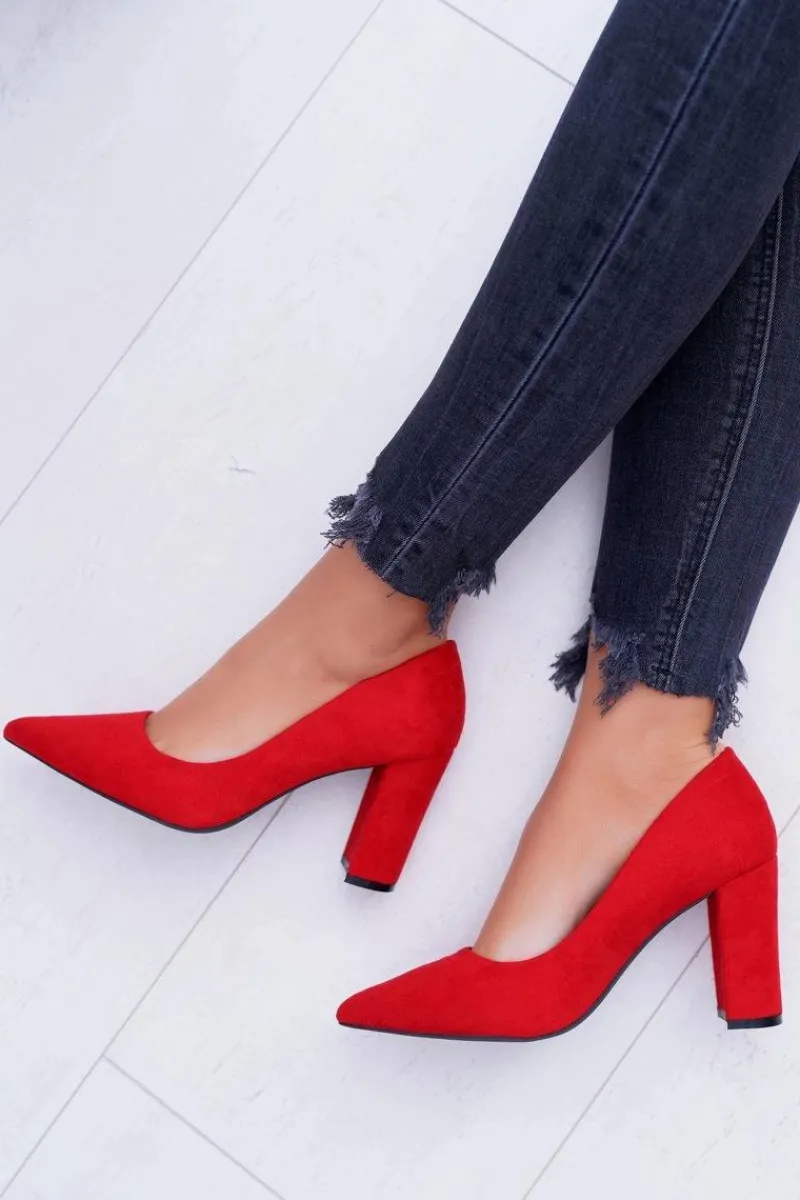 Czerwone Zamszowe Czółenka Satisfied Damskie Czółenka Zamszowe|Czółenka Na Słupku