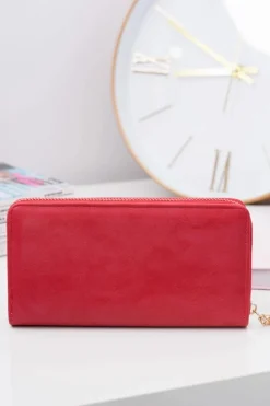 Portfele>Boto Czerwony Damski Duży Portfel Brelok Złote Serce