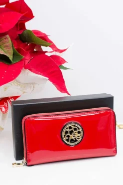 Portfele>Boto Czerwony Damski Lakierowany Portfel Nobo