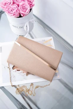 Clearance Damska Beżowa Torebka Wieczorowa Brokat Kopertówki