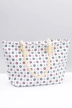 Torebki Plażowe>Boto Damska Biała Duża Marynarska Torebka Plażowa