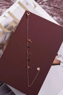 Boto Damska Bransoleta Celebrytka Różowe Złoto Trzy Krzyżyki