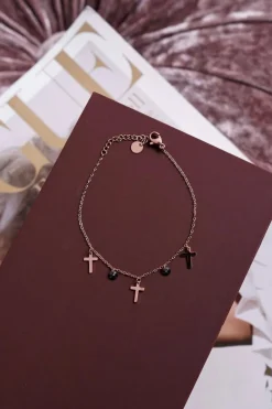 Boto Damska Bransoleta Celebrytka Różowe Złoto Trzy Krzyżyki