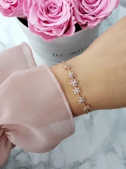 Outlet Damska Bransoleta Na Łańcuszku Kwiatki Różowe Złoto Larisa Bransoletki