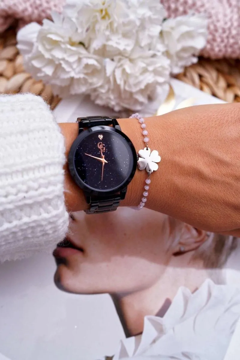 Bransoletki>Boto Damska Bransoleta Na Łańcuszku Srebrna Różowe Koraliki Koniczyna Chaser