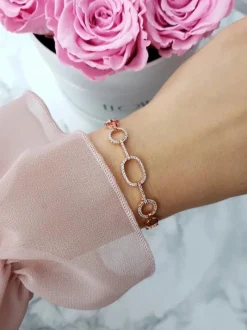 Outlet Boto Damska Bransoleta Na Łańcuszku Cyrkonie Różowe Złoto Larisa