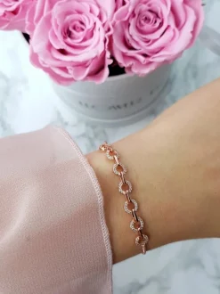 Outlet Damska Bransoleta Na Łańcuszku Małe Kółeczka Różowe Złoto Fiore Bransoletki