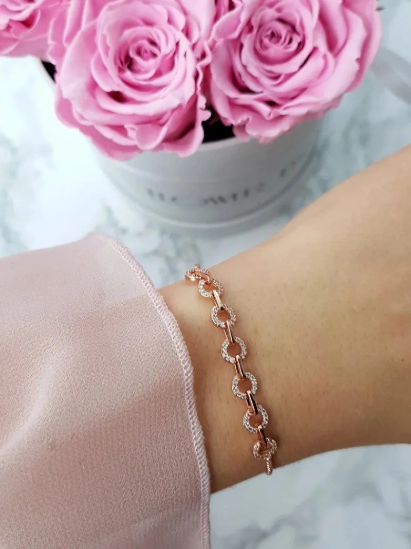 Outlet Damska Bransoleta Na Łańcuszku Małe Kółeczka Różowe Złoto Fiore Bransoletki