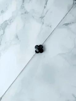 Online Damska Bransoleta Na Łańcuszku Czarna Koniczynka Srebrna Memphis Bransoletki