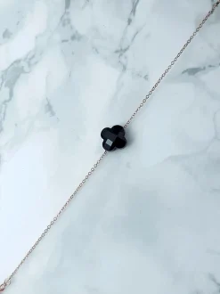 Bransoletki>Boto Damska Bransoleta Na Łańcuszku Czarna Koniczynka Złota Memphis