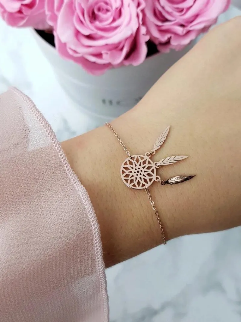 Outlet Damska Bransoleta Na Łańcuszku Łapacz Snów Różowe Złoto Melody Bransoletki