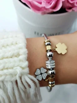 Bransoletki>Boto Damska Bransoleta Na Lince Zawieszki Złote Koniczynki Charms
