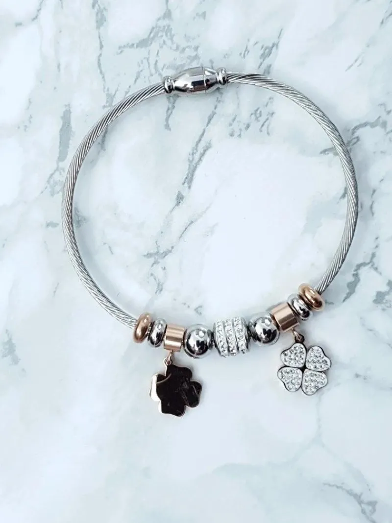 Best Damska Bransoleta Na Lince Zawieszki Koniczynki Różowe Złoto Charms Bransoletki