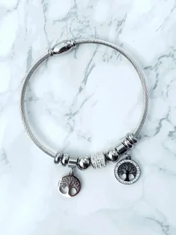 Bransoletki>Boto Damska Bransoleta Na Stalowej Lince Ze Srebrnymi Zawieszkami Charms
