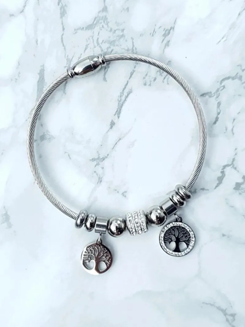 Bransoletki>Boto Damska Bransoleta Na Stalowej Lince Ze Srebrnymi Zawieszkami Charms