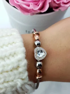 Bransoletki>Boto Damska Bransoleta Na Stalowej Lince Z Cyrkoniami Serce Isabella