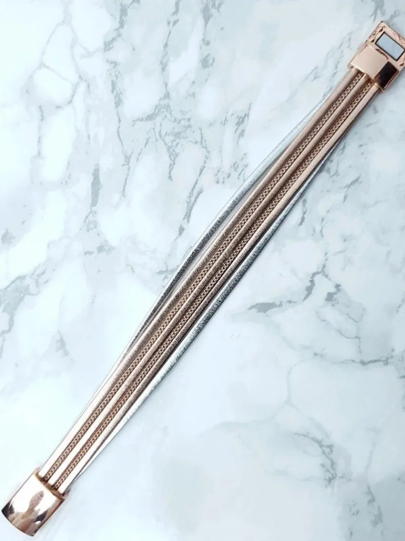 Hot Boto Damska Bransoleta Rzemień Różowe Złoto Łańcuszek Michiko