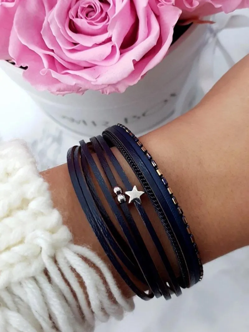 Bransoletki>Boto Damska Bransoleta Rzemień Granat Gwiazdka Michiko