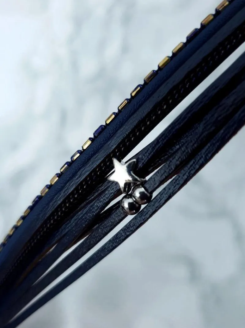 Bransoletki>Boto Damska Bransoleta Rzemień Granat Gwiazdka Michiko