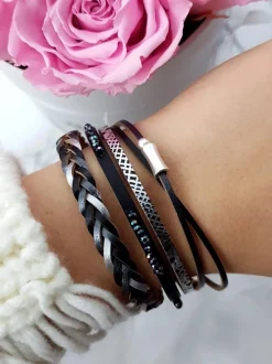 Outlet Boto Damska Bransoleta Rzemień Szeroka Czarna Michiko