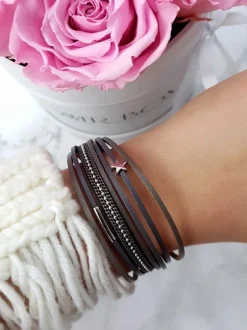 New Damska Bransoleta Rzemień Szara Gwiazdka Michiko Bransoletki