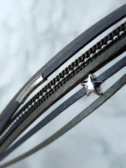 New Damska Bransoleta Rzemień Szara Gwiazdka Michiko Bransoletki