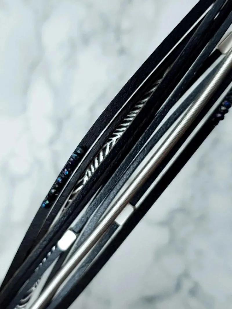 Best Damska Bransoleta Rzemień Szeroka Czarna Kryształki Michiko Bransoletki