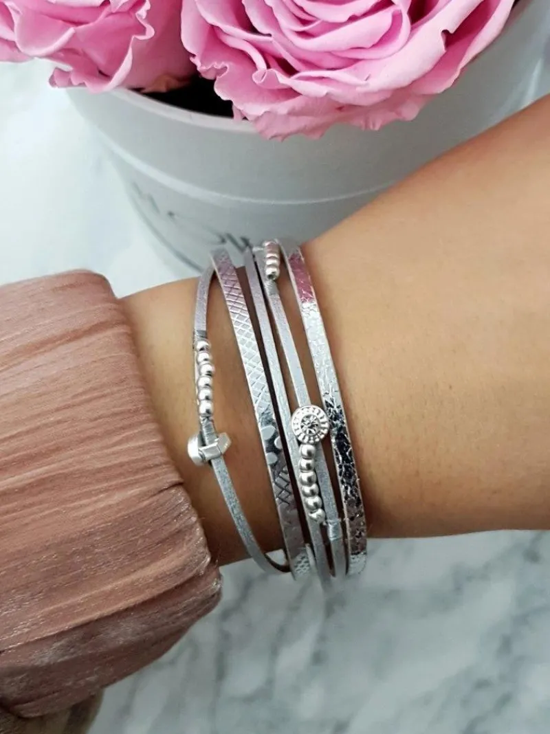 Discount Damska Bransoleta Rzemień Srebrna Koraliki Michiko Bransoletki