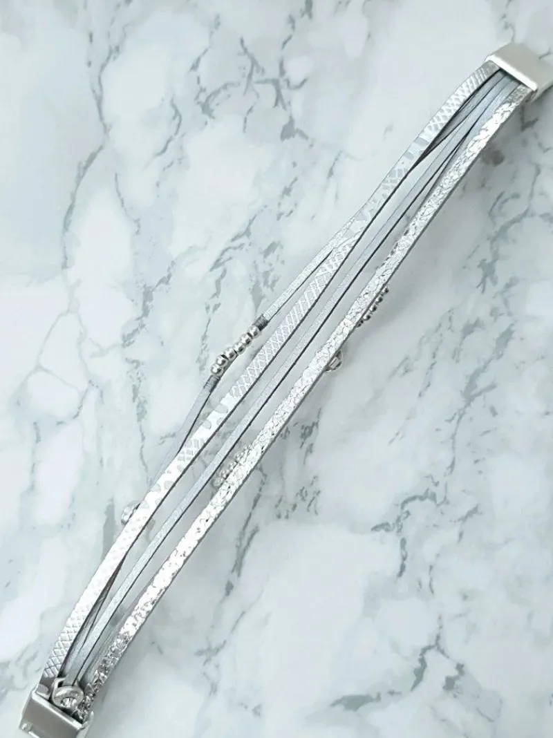 Discount Damska Bransoleta Rzemień Srebrna Koraliki Michiko Bransoletki