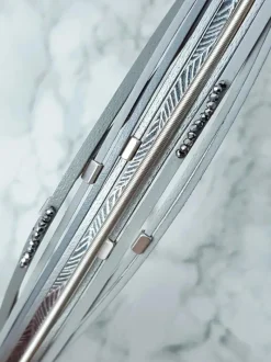 Best Boto Damska Bransoleta Rzemień Szeroka Szara Kryształki Michiko