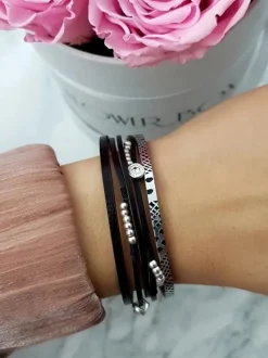 Discount Boto Damska Bransoleta Rzemień Czarna Koraliki Michiko