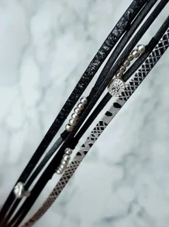 Discount Boto Damska Bransoleta Rzemień Czarna Koraliki Michiko