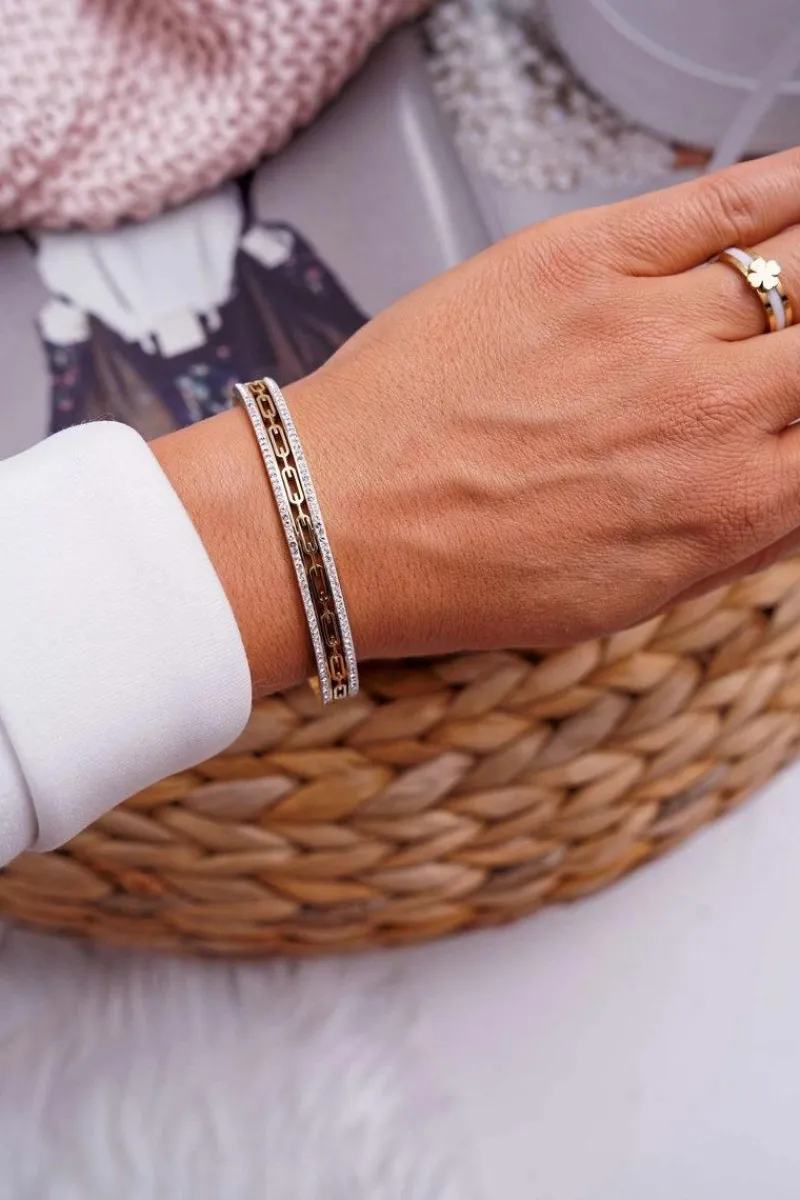 Hot Boto Damska Bransoleta Stalowa Z Cyrkoniami Złota Timeless