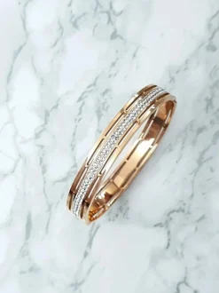 Best Damska Bransoleta Stalowa Z Cyrkoniami Różowe Złoto Verne Bransoletki