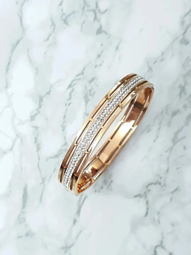 Best Damska Bransoleta Stalowa Z Cyrkoniami Różowe Złoto Verne Bransoletki