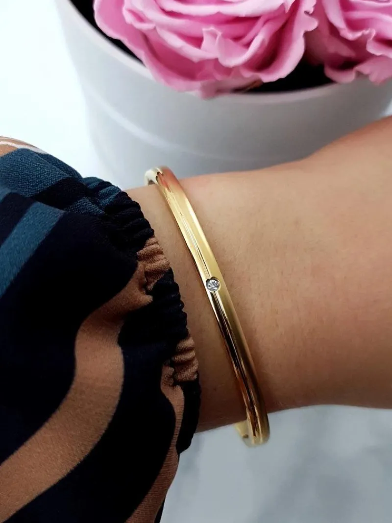 Sale Damska Bransoleta Stalowa Z Cyrkonią Złota Kimi Bransoletki