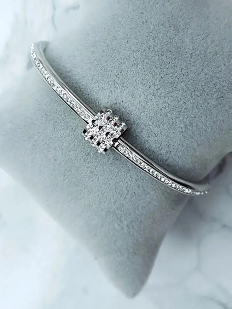 Best Damska Bransoleta Stalowa Z Cyrkoniami Srebrna Ferni Bransoletki