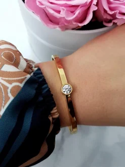 Discount Boto Damska Bransoleta Stalowa Z Cyrkonią Złota Gemma